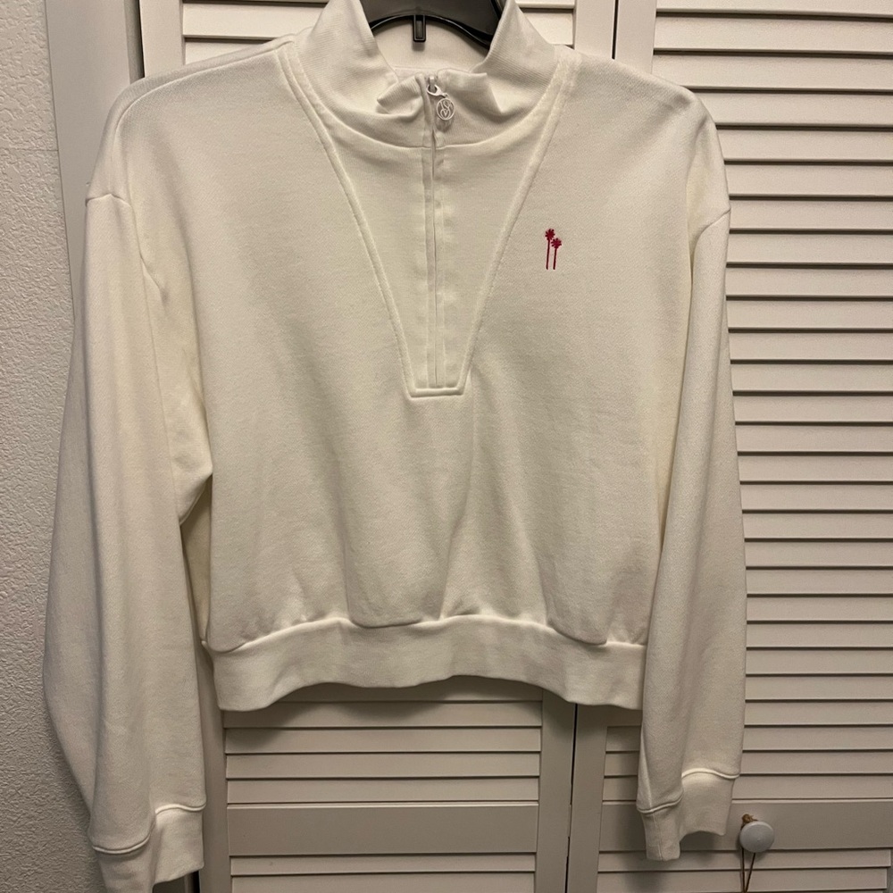 NWOT- Victoria Secret white Quarter-Zip Pullover  with Pink Palm trees.